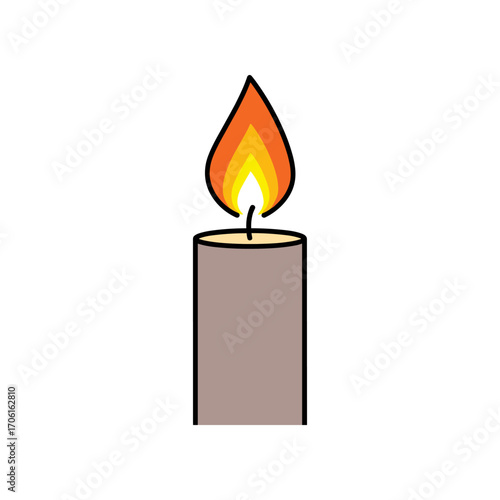 A vibrant candle flame flickering atop a cylindrical wax body, set against a plain background