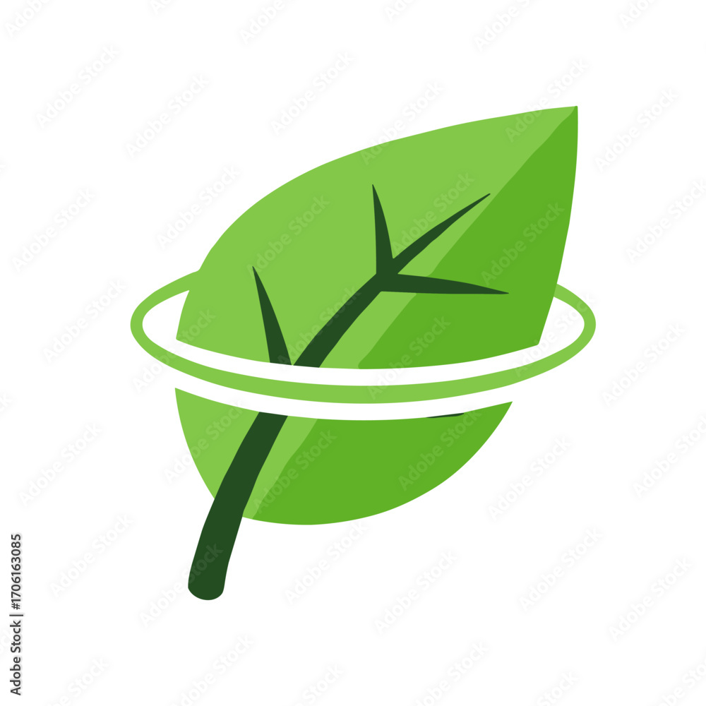Obraz premium A vibrant green leaf with a circular outline, symbolizing nature and sustainability in a clean design