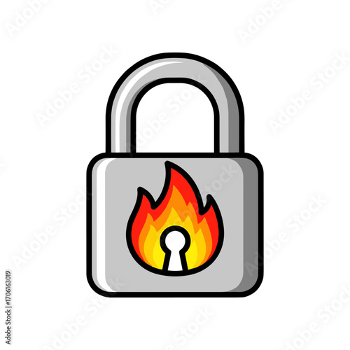 Colorful padlock with a flame design symbolizing security and protection against threats