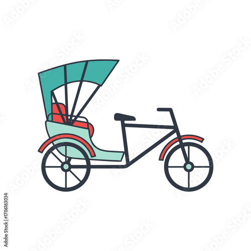 Colorful rickshaw parked on a street with vibrant surroundings and a lively atmosphere