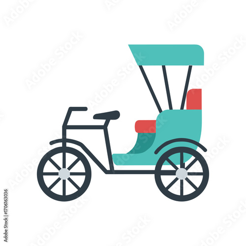 Colorful rickshaw parked on a street, showcasing local transport with a vibrant background