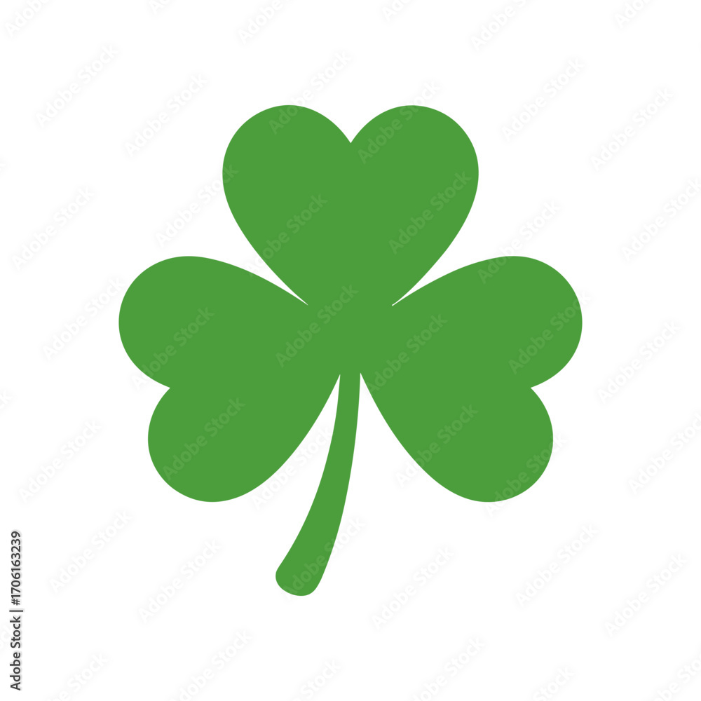 A vibrant green shamrock symbolizing luck, set against a clean white background, ideal for festive designs A vibrant green shamrock symbolizing luck, set against a clean white background, ideal for festive designs