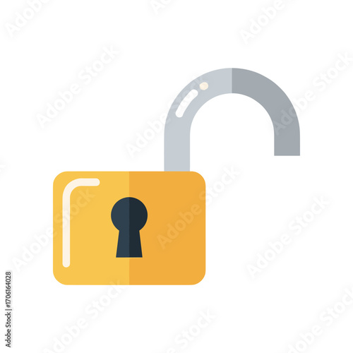 A yellow padlock with an open shackle, symbolizing security and access, against a plain background