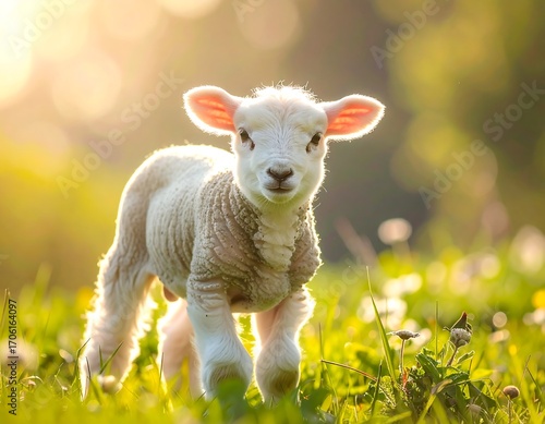 Adorable lamb in a sunlit meadow