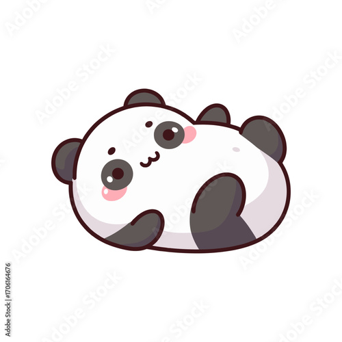 Cute cartoon panda character lying on its back with a cheerful expression, ideal for children's illustrations