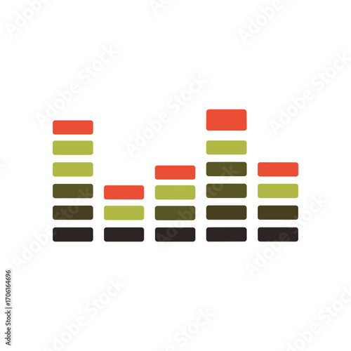 Abstract sound wave graphic with colorful bars representing audio levels on a white background