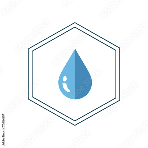 Abstract water droplet logo design in a hexagonal frame, suitable for environmental themes
