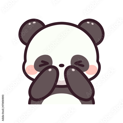 Cute cartoon panda character with a joyful expression, playfully covering its eyes with paws