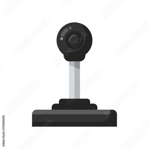 Black joystick on a white background, symbolizing gaming and technology, with no distractions