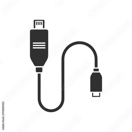 Black USB cable with connectors on both ends, showcasing technology for data transfer