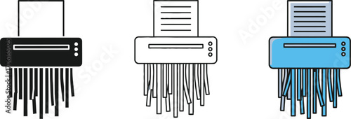Shredder Set Paper Shredding Devices Outline and Colored Style Icon