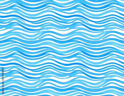 Seamless pattern of blue waves on white