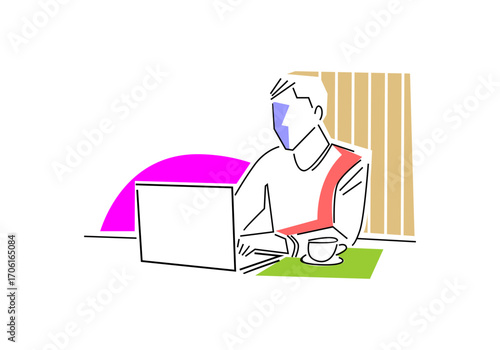 man sitting with laptop computer