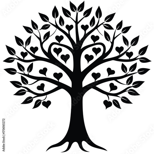 tree of life heart shaped branches isolated on white background