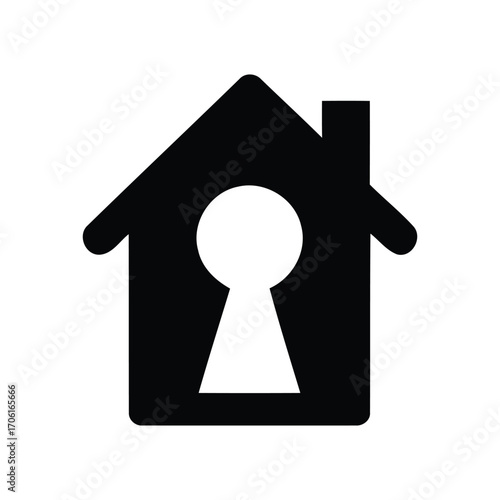 Black house icon with a keyhole in the center representing security and home ownership concept design