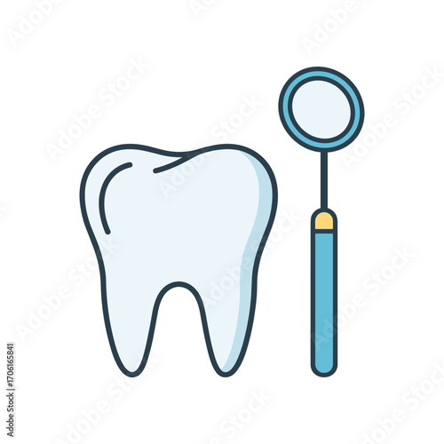 Close-up of a healthy tooth and dental mirror, symbolizing oral hygiene and dental care