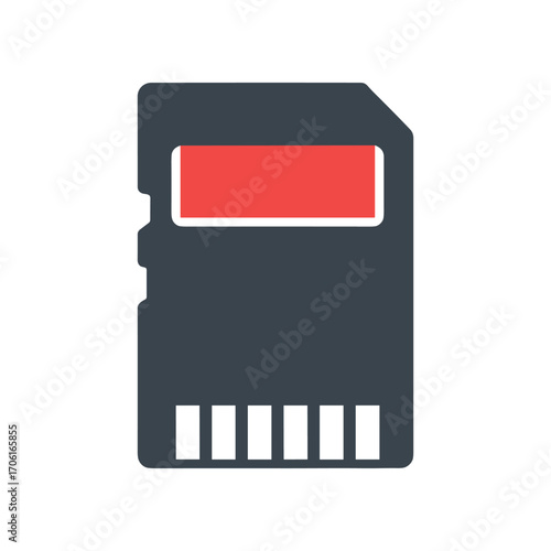 Close-up of a memory card with a red label, showcasing technology and storage capabilities