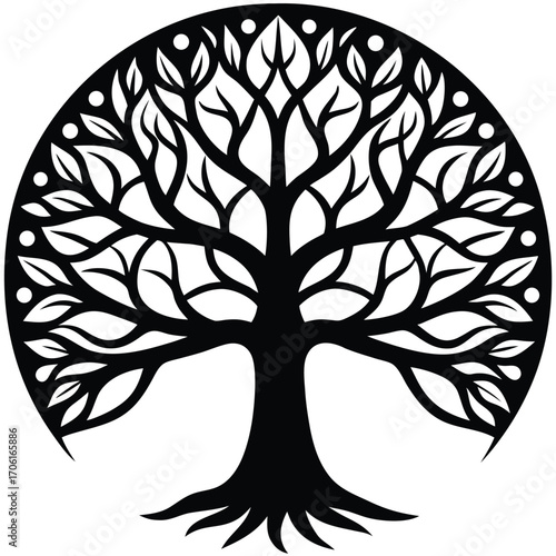 tree of life depicted in stained glass style isolated