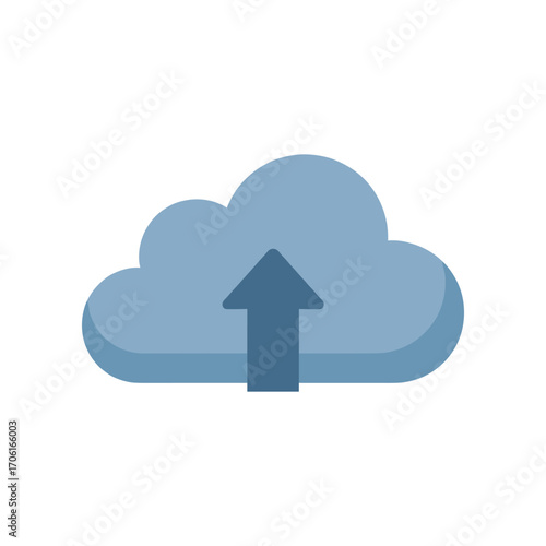 Cloud icon with an upward arrow symbolizing data upload, set against a minimalist background