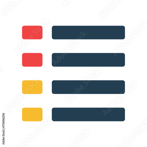 Colorful abstract graphic featuring stacked horizontal bars in vibrant shades against a clean background