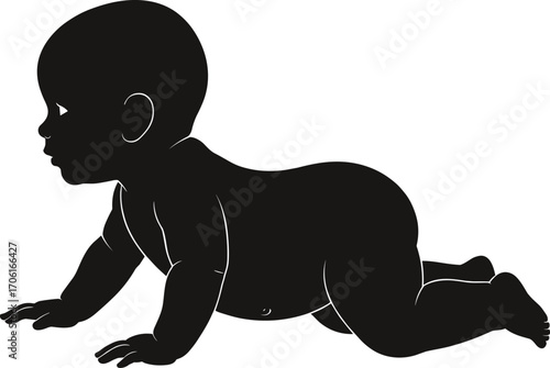 PrintVector Silhouette of Crawling Baby on White Background for Parenting, Early Childhood, Development, Family, Healthcare, Education, and Childcare Concepts