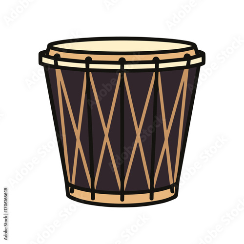 Traditional hand drum with intricate design, placed on a white background, ideal for music themes