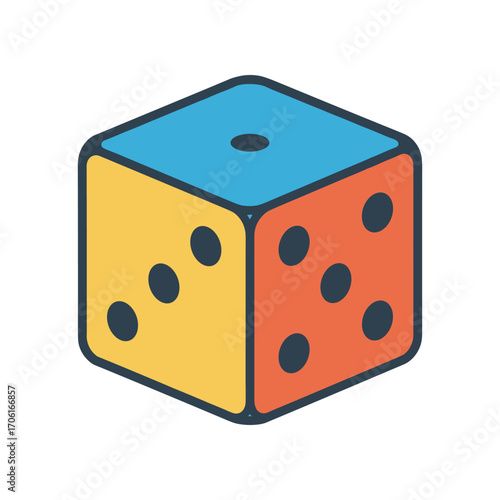 Colorful dice arranged playfully on a table, with a blurred game board in the background