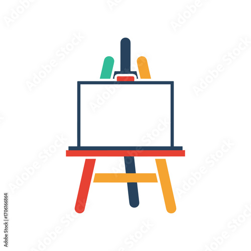Colorful easel with a blank canvas set against a vibrant artistic studio backdrop