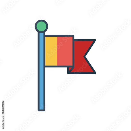 Colorful flag on a pole waving gently, representing unity and culture, against a clear sky