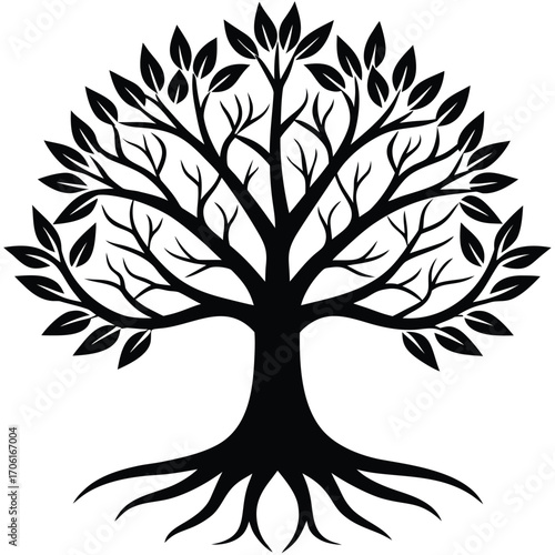 tree of life shaped roots and branches isolated on white background