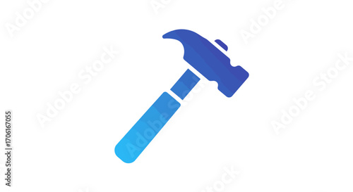 Hammer tool with blue gradient lying on white surface representing construction and repair work with a modern and clean aesthetic.