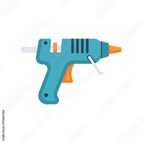 Colorful hot glue gun on a white background, ideal for crafting, DIY projects, and repairs