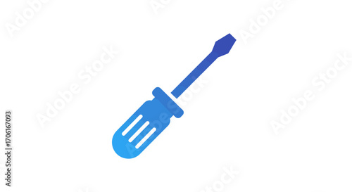 Blue screwdriver tool lying diagonally on white surface representing repair and maintenance in a clean and modern style.