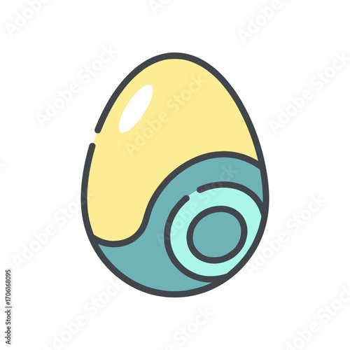 Colorful stylized egg design with a unique pattern, set against a minimalistic background
