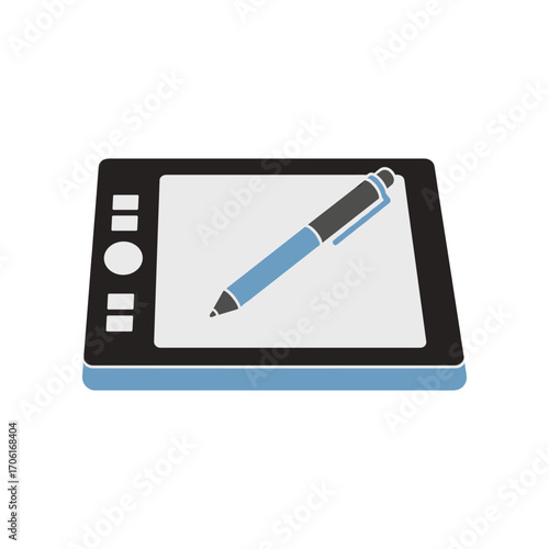 Digital drawing tablet with stylus on a clean background, ideal for artists and designers