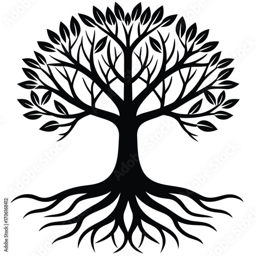 a tree of life with roots underground isolated on white background
