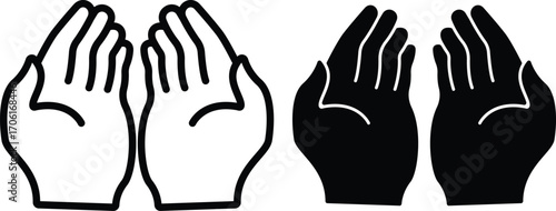 Dua Hands Icon – Black and White Prayer Hand Symbol for Spiritual and Religious Design..eps
