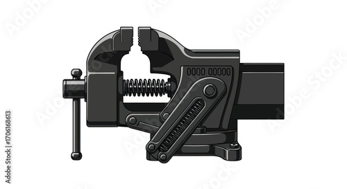 Heavy duty black metal bench vise tool isolated.