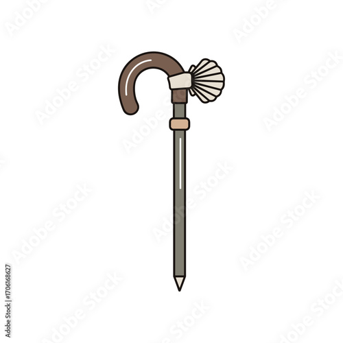 Elegant walking cane with a decorative shell handle, isolated on a white background