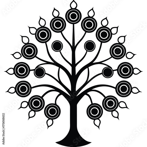 tree of life with seven chakras isolated on white background