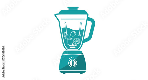 Teal electric kitchen blender vector illustration icon.