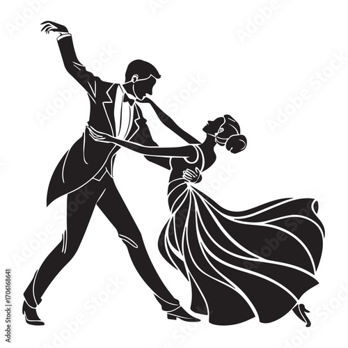 Elegant couple dancing ballroom, isolated on white background