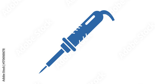 Blue soldering iron tool vector icon for electronics.