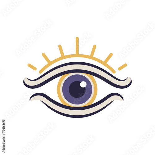 Eye illustration featuring a stylized design with sun rays, symbolizing vision and awareness
