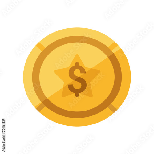 Golden coin featuring a dollar sign and star, symbolizing wealth and success in finance
