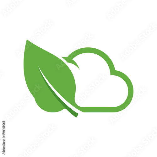 Green leaf and cloud logo symbolizing nature and sustainability in a clean environment