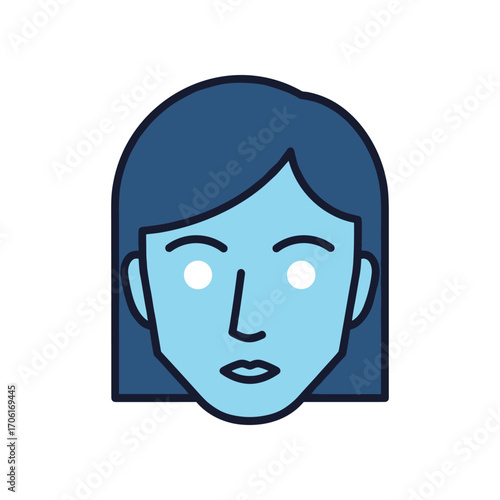 Illustration of a serene woman with blue tones, showcasing a calm expression against a minimalist background