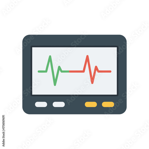 Medical monitor displaying heart rate patterns in a clinical setting with vital signs visible