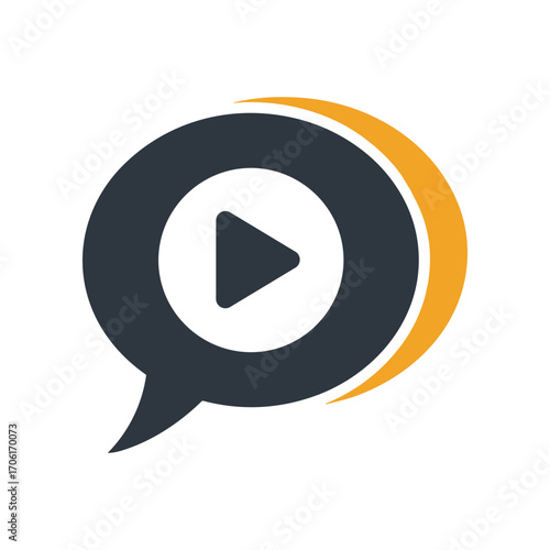 Modern logo design featuring a play button within a speech bubble, symbolizing communication