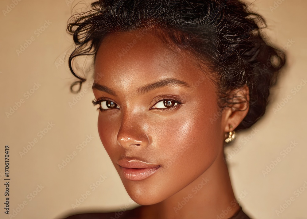 Naklejka premium Beautiful black woman with glowing skin posing for beauty portrait